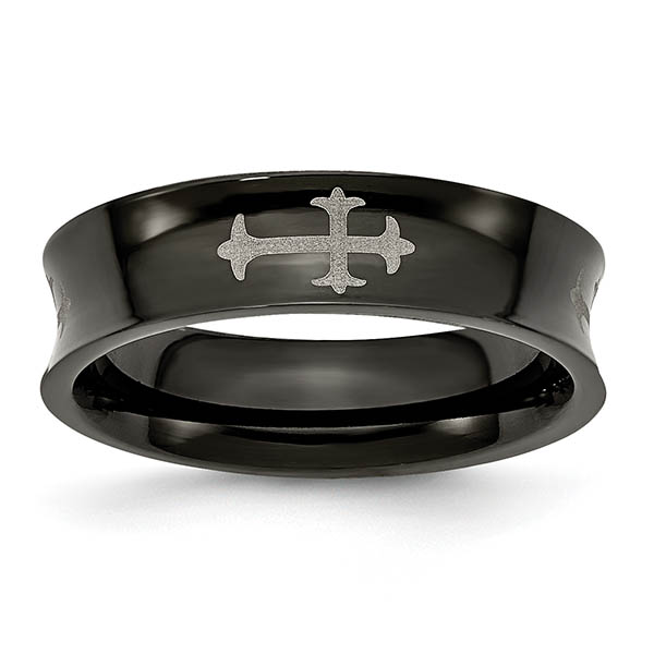 black titanium heraldry cross concave band men's ring