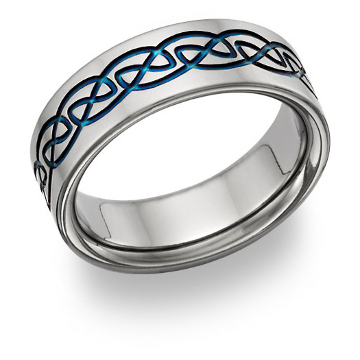 Blue Titanium Celtic Wedding Band Ring