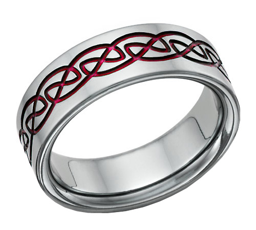 Red Titanium Celtic Wedding Band Ring