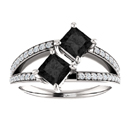 1 Carat Princess Cut Black Diamond Two Stone Engagement Ring in 14K White Gold