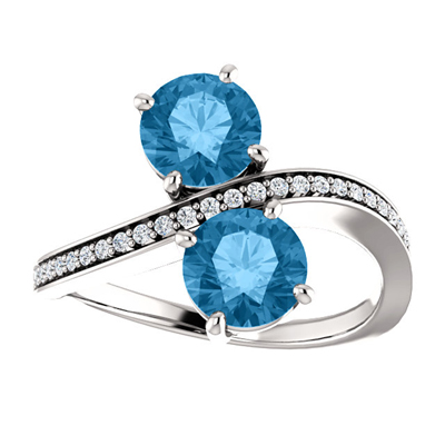 Blue Topaz and Diamond Two Stone Ring in 14K White Gold
