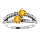 4mm Citrine and Diamond Two Stone Ring in 14K White Gold