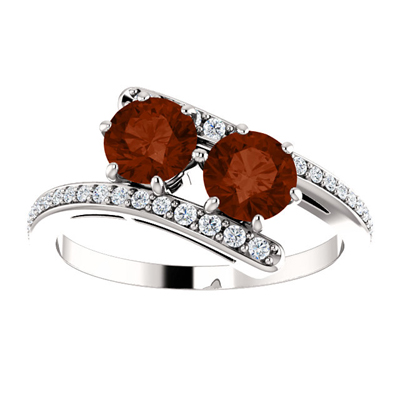 Garnet Two Stone Ring with Diamond Accents in 14K White Gold