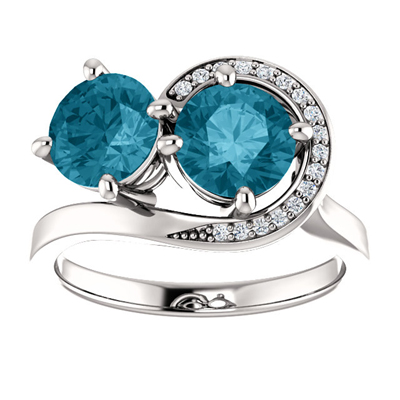 London Blue and Diamond Two Stone 