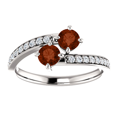 Round Garnet and CZ 2 Stone Ring in Sterling Silver