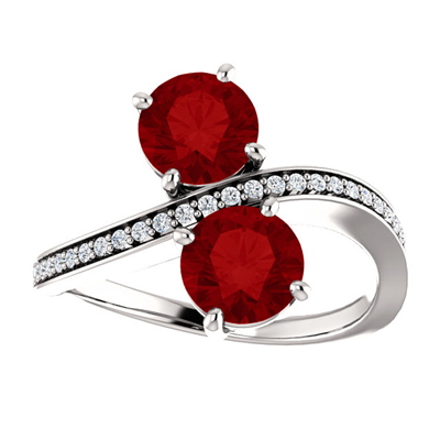 Ruby and Diamond Two Stone Ring in 14K White Gold