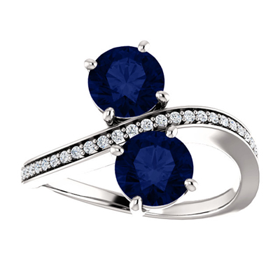 White Gold Sapphire and Diamond Two Stone Ring