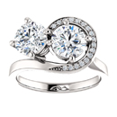 Two Stone Swirl Design Moissanite Engagement Ring in 14K White Gold