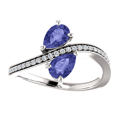 Tanzanite and CZ Two Stone Ring in Sterling Silver