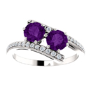 Two Stone Amethyst Ring with Diamond Accent in 14K White Gold