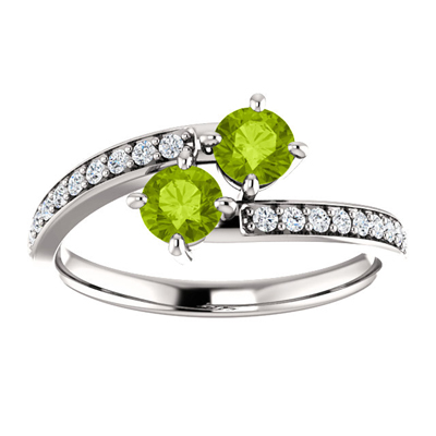 Sterling Silver Two Stone Peridot Ring with CZ Accents