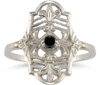Vintage Fleur-de-Lis Black Diamond Ring in .925 Sterling Silver