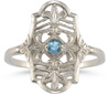 Vintage Fleur-de-Lis Blue Topaz Ring in 14K White Gold