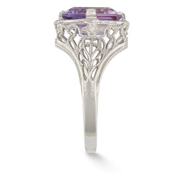 Vintage Emerald-Cut Amethyst Ring in .925 Sterling Silver 2