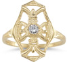 Vintage Diamond Cross Fleur-De-Lis Ring, 14K Yellow Gold