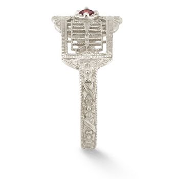 Vintage Filigree Garnet Ring in 14K White Gold 2