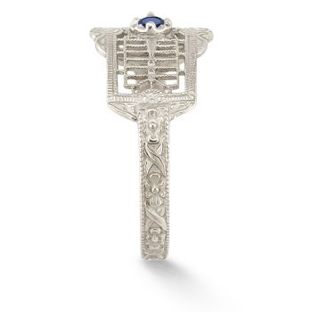 Vintage Filigree Sapphire Ring in 14K White Gold 2