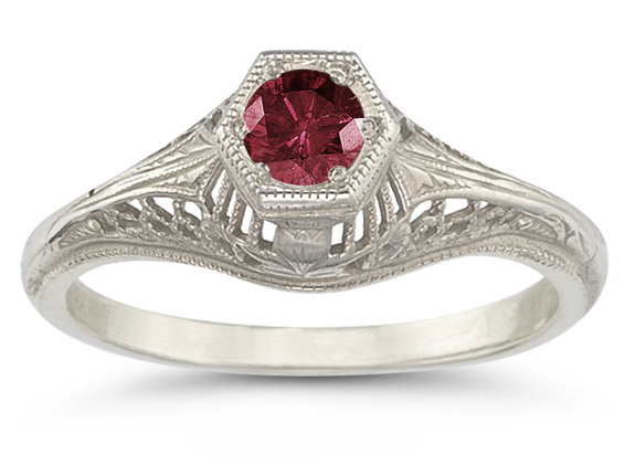 Vintage Art Deco Ruby Ring in .925 Sterling Silver
