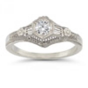 Vintage Flower 1/4 Carat Diamond Wedding Ring Set 5