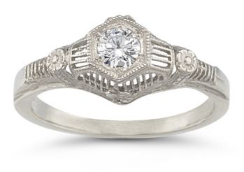 Vintage Flower 1/4 Carat Diamond Wedding Ring Set 4