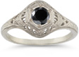Antiqued Black Diamond Ring in 14K White Gold
