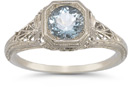 Vintage Filigree Aquamarine Ring in .925 Sterling Silver