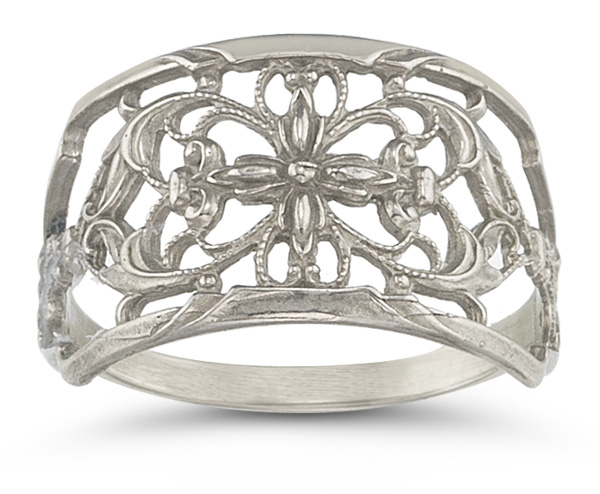 Antique-Style Floral Filigree Ring in Sterling