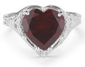Vintage Filigree Garnet Heart Ring in Sterling Silver