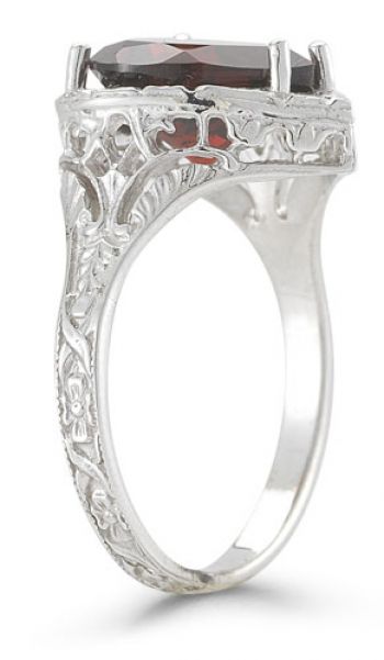 Vintage Filigree Garnet Heart Ring in 14K White Gold 2