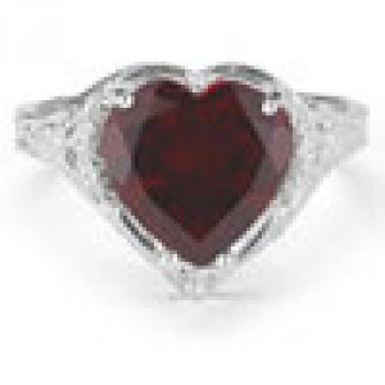Vintage Filigree Garnet Heart Ring in Sterling Silver 5
