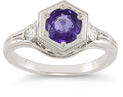 Roman Art Deco Amethyst and White Sapphire Ring in .925 Sterling Silver