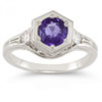 Roman Art Deco Amethyst and Diamond Ring 3