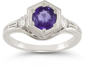 Roman Art Deco Amethyst and Diamond Ring 2