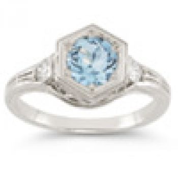 Roman Art Deco Aquamarine and Diamond Ring 3