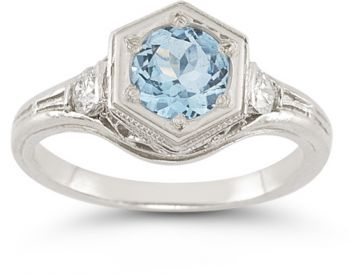 Roman Art Deco Aquamarine and Diamond Ring 2