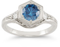 Roman Art Deco London Blue and White Sapphire Ring in .925 Sterling Silver