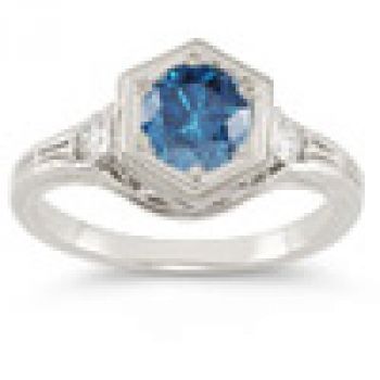 0.95 Carat Roman Art Deco Blue and White Diamond Ring 3