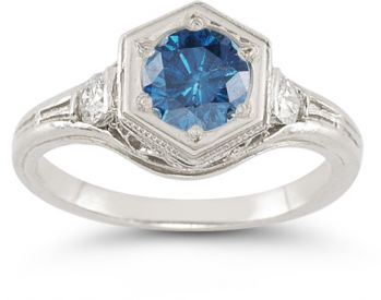 0.95 Carat Roman Art Deco Blue and White Diamond Ring 2