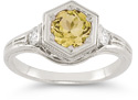 Roman Art Deco Citrine and White Sapphire Ring in .925 Sterling Silver