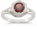 Roman Art Deco Garnet and White Sapphire Ring in .925 Sterling Silver