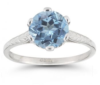Sterling Silver Vintage Floral Blue Topaz Ring 4