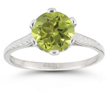 Sterling Silver Vintage Floral Peridot Ring 4