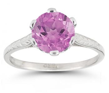 Vintage Leaf Pink Topaz Ring in 14K White Gold 4