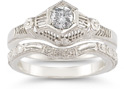 Vintage Flower 1/4 Carat Diamond Wedding Ring Set
