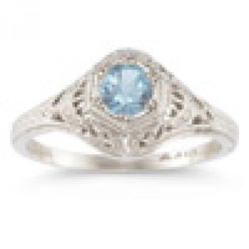 Antique-Style Aquamarine Wedding Ring Set 7