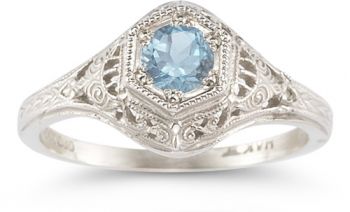Antique-Style Aquamarine Wedding Ring Set 6