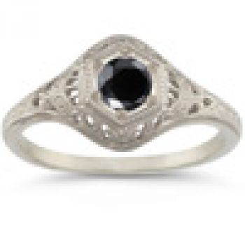 Antiqued Black Diamond Ring in 14K White Gold 3