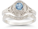 Antique-Style Blue Topaz Wedding Ring Set
