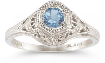 Antique-Style Blue Topaz Wedding Ring Set 6