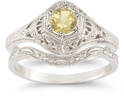 Antique-Style Citrine Wedding Ring Set